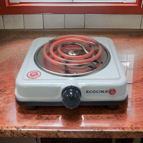 Parrilla Electrica Ecocina De 1 Quemador Con Termostato Color Blanco
