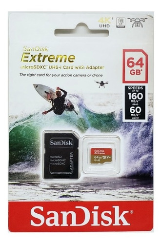 Cartão Memoria Microsd 64gb Sandisk Extreme 4k 160mb/s