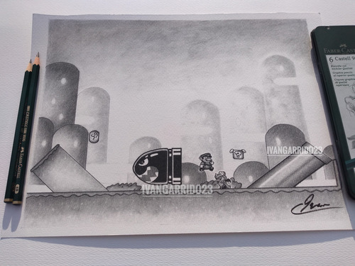 Dibujo De Super Mario Bros, Fine Art Print/ Arte (Usado)