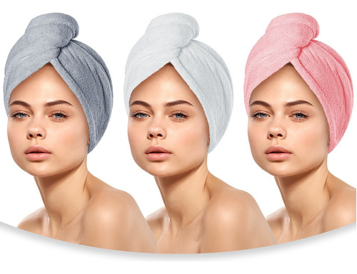 3 Toallas De Rápido Secado Para Cabello Turbante Para Pelo Color Multicolor