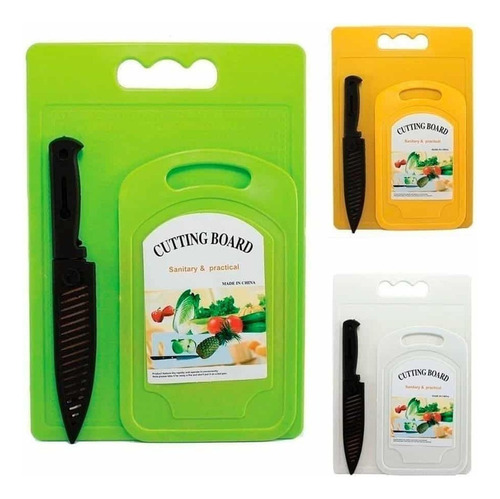 Kit 2 Tablas De Cocina + Cuchillo Verduras Frutas Cocina