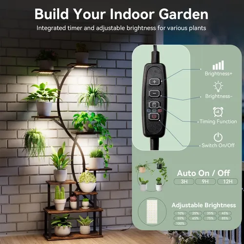 Estante De Madeira Para Plantas Com Luz Led 9 Níveis