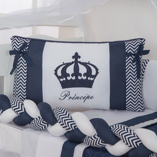 Kit Berço Trança Coroa Príncipe Marinho 12pçs Saia Brinde