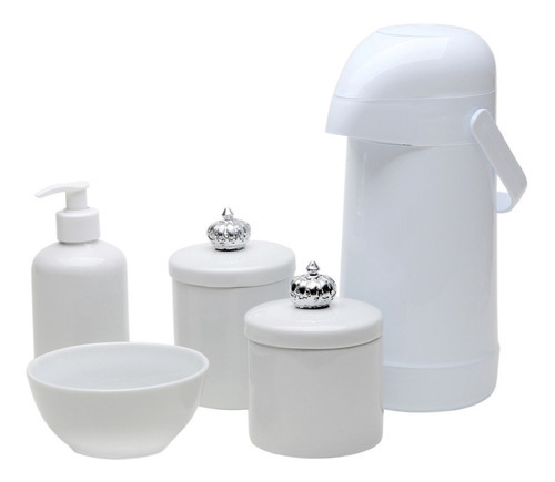 Kit Higiene Bebe Porcelana Garrafa Térmica Coroa Dourada Cor Coroa Prata