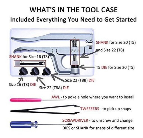 Botones Kam Snaps Starter Fasteners Kit -360pcs Snap Tamaño