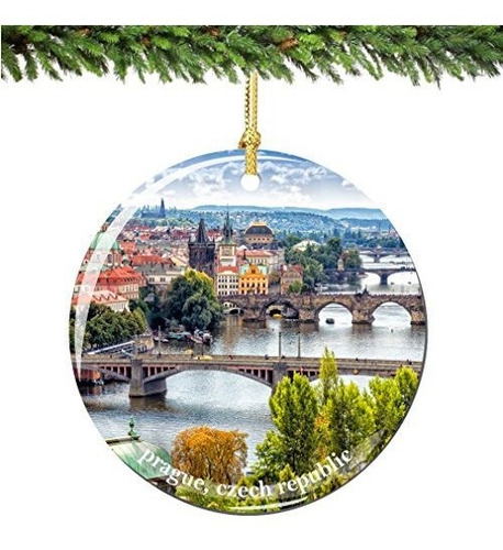 Praga República Checa Adorno De Navidad, Porcelana 2.75 inch