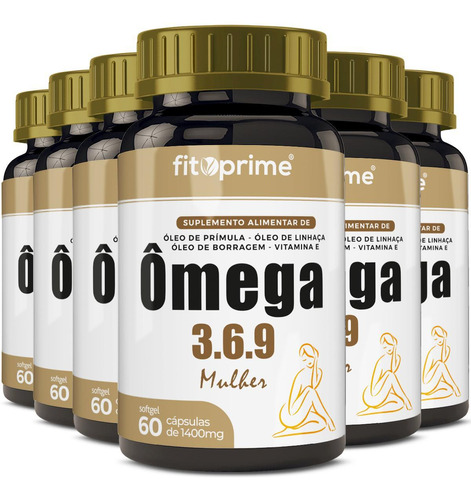 Kit 6 Ômega 3-6-9 Mulher Prímula Linhaça Borragem Vitamina E