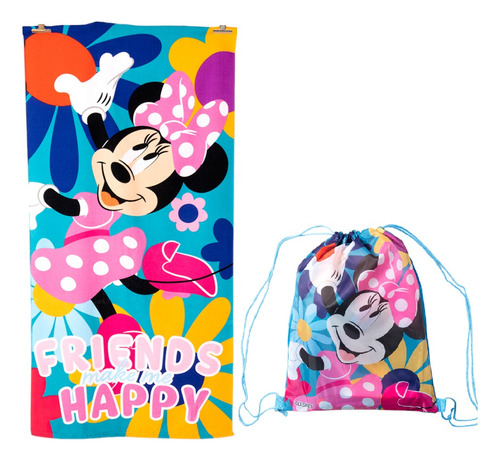 Toalla Playera Minnie Disney + Morral Cordel 