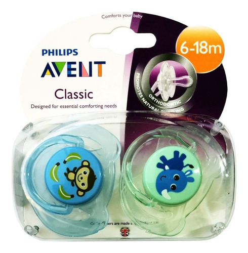 Chupete Avent X2 Classic Anatomico 6-18 Meses 169/27 Color Celeste/verde