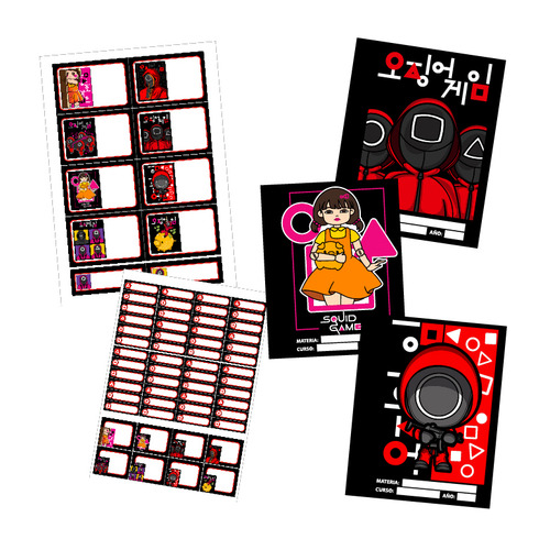 Kit Imprimible Juego Calamar Etiquetas Escolares Separadores