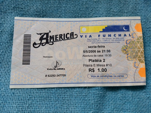 Ingresso Convite América 2006 Via Funchal Raro Colecionador