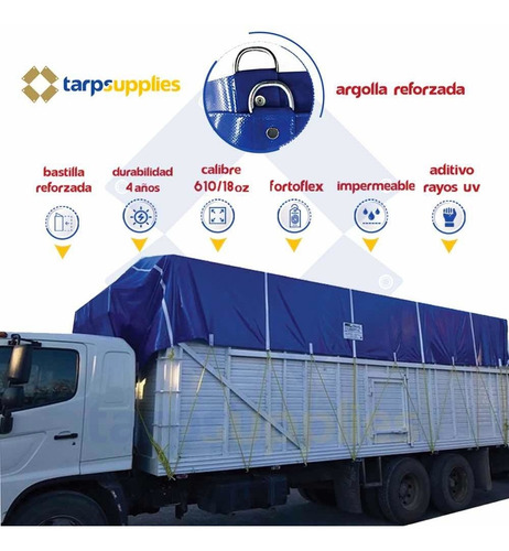 Lona 5x6 Mts F610 Argolla C/40 Cm Reforzada Lona De Uso Rudo