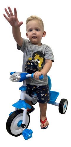 Triciclo Infantil Pedal Com Som E Luz Suporta 25 Kg Forte Cor Azul