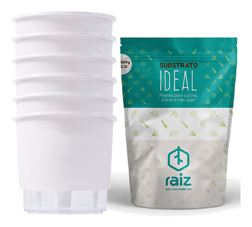Imagem 1 de 7 de Kit 6 Vasos Autoirrigável Branco N2 Raiz Horta Dentro D Casa