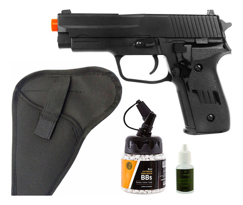 Arma Realista P226 Airsoft Mola + Bbs 1000un + Coldre + Óleo