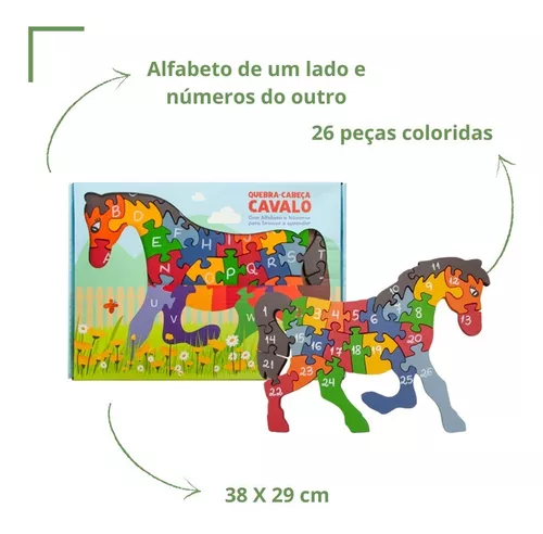 Quebra-cabeça Pedagógico De Madeira Cavalo Alfabeto/números