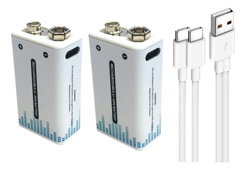 2 Pilas Recargable 9v De Ppp3 Baterias Rectangular Carga Usb