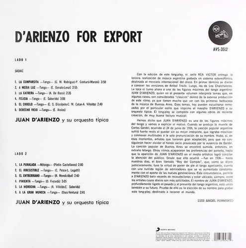 Imagen 2 de 2 de Juan D Arienzo For Export Vinilo Nuevo Sellado