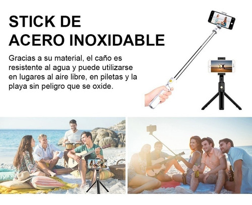 Imagen 2 de 10 de Palo Bastón Selfie Celular Control Bluetooth Trípode 78cm