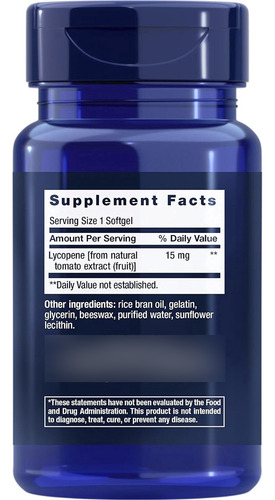 Gel de extensión de vida de Mega Lycopene Licopene, 15 mg, 90 cápsulas