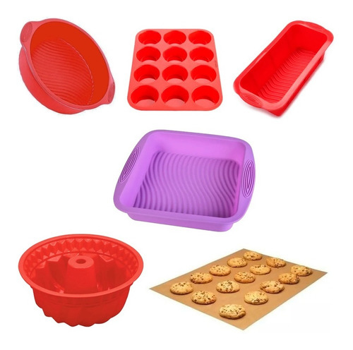 Set Kit Reposteria Moldes Silicona Muffins Tortera Budinera