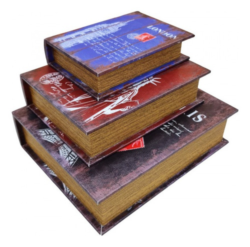 Imagem 4 de 4 de Jogo Caixa Livro Decorativo - 3 Peças Mdf + Pu - G3012