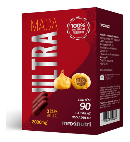 Imagem 1 de 2 de Maca Ultra 2000mg 100% Premium 90 Cápsulas Maxinutri