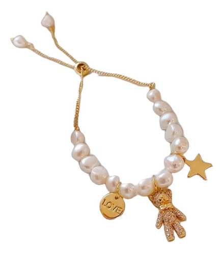 Pulsera  Osito Teddy Love Suerte Perlas Naturales. 