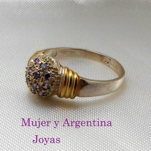 Anillo Plata Y Oro 18 Kts Frutilla Con Cubic Amatista.nro 20