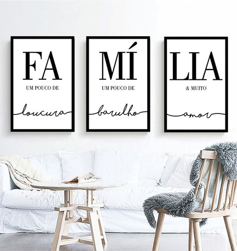 Quadro Decorativo Frases Família Preto E Branco Sala Quarto