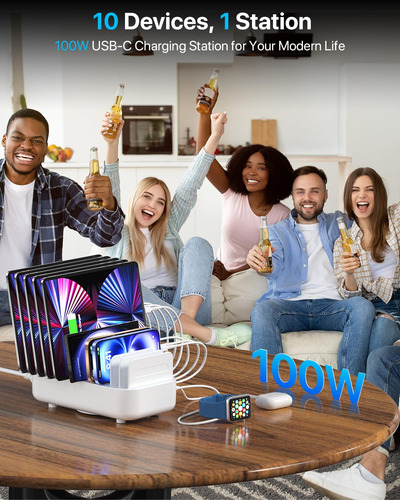 Estación De Carga Múltiple Usb-c 100w Con 10 Puertos