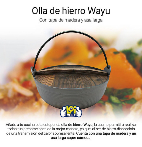 Imagen 3 de 3 de Olla Wayu Hierro Fundido Tapa De Madera 25cm Asado Cocina
