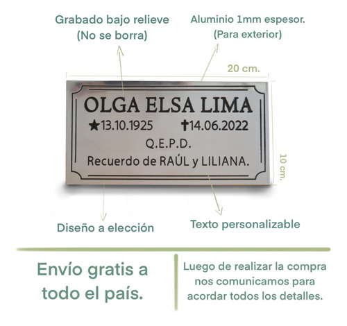 Placa Recordatoria Cementerio + Florero + Cruz. P/exterior.