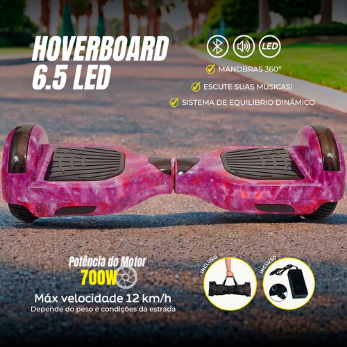 Hoverboard Skate Elétrico Com Led Bluetooth 6.5 Cor Vermelho