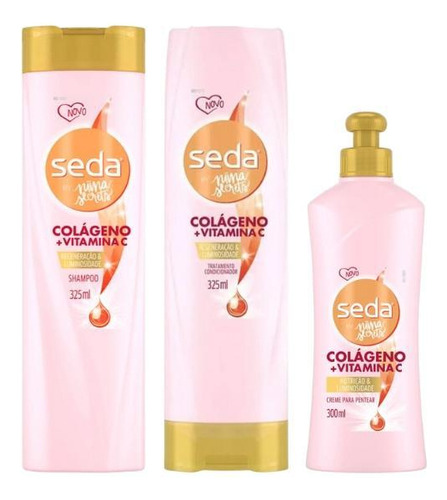 Condicionador Seda Kit shampoo seda 325ml + cond + pentear colageno/vitamina c Shampoo de sem en kit