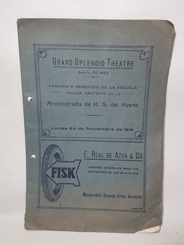 Imagen 1 de 6 de Antiguo Programa Teatro Splendid 1919 Función Gala Mag 59136