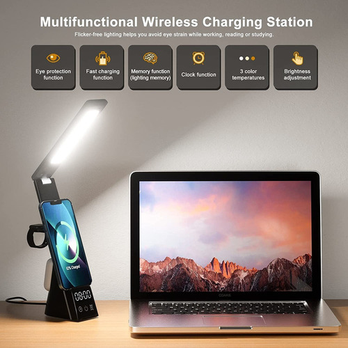* Lámpara De Escritorio Led Con Cargador Inalámbrico