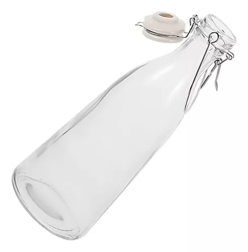 Botella de agua de vidrio de 1 litro, diseño de corte de cristal con tapa  abatible hermética para leche, agua, jugo (multicolor, 3 piezas)