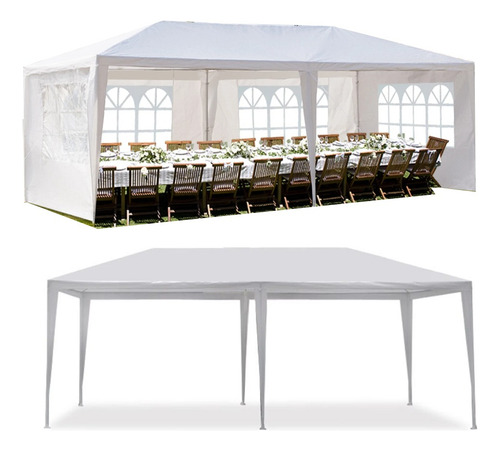 Toldo Carpa De 6x3 Mts Con Paredes Laterales Ventanas Fiesta Color Blanco
