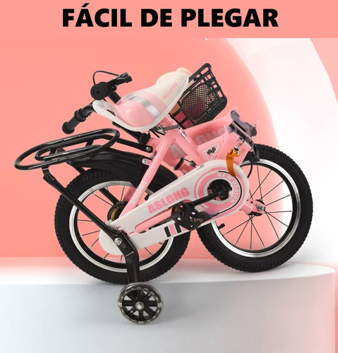 Bicicleta Plegable Resistente Compacta Rodada R12 Rueditas Color Rosa Tamaño del cuadro 12 "