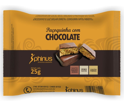 Paçoquinha Com Chocolate Zero Display 24 Un. De 25g - Phinus