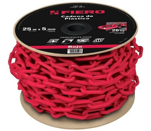 Cadena Plástica Roja 8mm-rollo 25mt-ynter Industrial