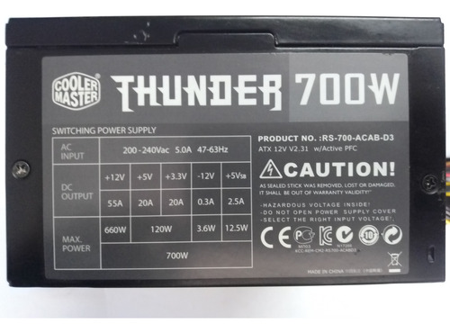 Fuente De Poder Real Atx 700w Thunder Rs700 Cooler Master (Usado)