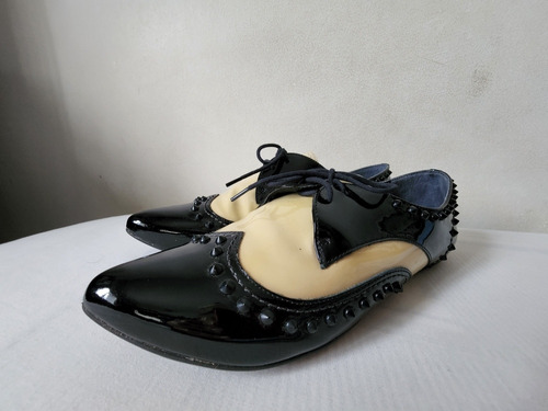  Zapatos Prune 37 Acharolados Negro Y Beige