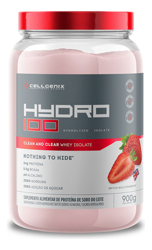 Hydro 100 Whey Protein Isolado 900g Cellgenix Sabor Morango