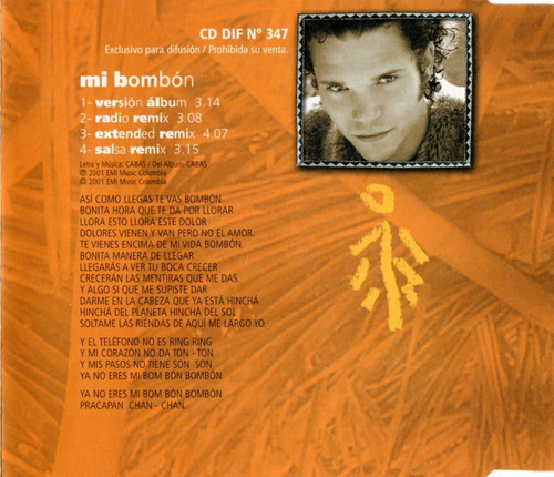 Andres Cabas - Mi Bombon (2001) Cd Single Promo Orig Remixes 14