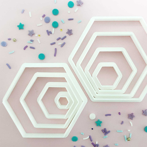 Kit X8 Cortantes Hexagonos Galletas Fondant Reposteria