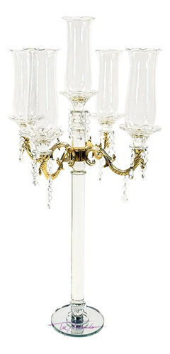 Candelabro Cristal Con Dorado 5 Velas 90 Cm Decoración  