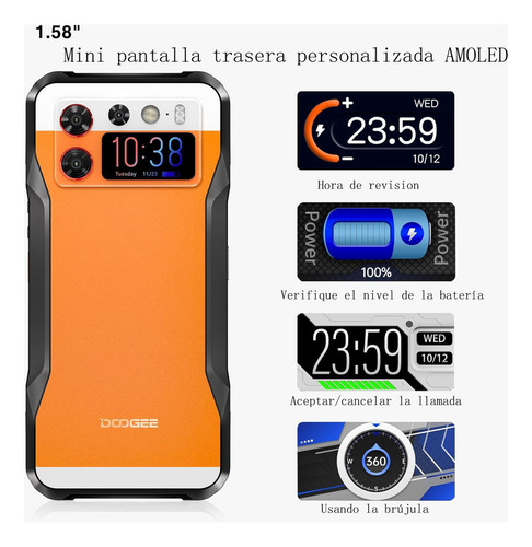 Doogee V20s 5g Celular 32gb+256gb/tf 2tb 6.43 Hd Pantalla 50mp+24mp Visión Nocturna 6000mah (33w) Carga Rápida Android 13 Doble Sim