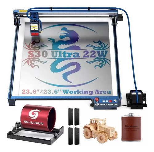 Máquina Gravação A Laser Sculpfun S30 Ultra 22w E 360 Rolo